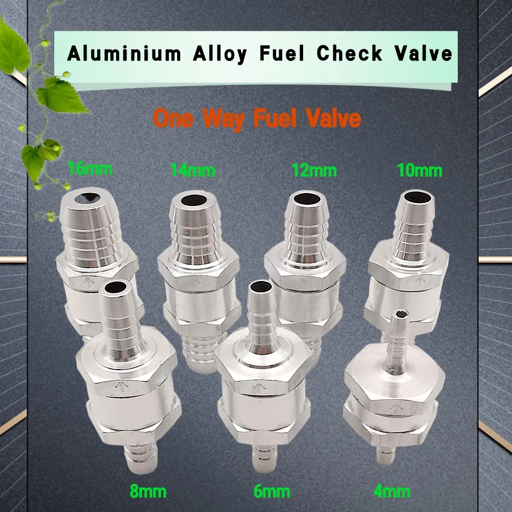 

1Pcs One-Way Valve 6/8/10/12/16mm Aluminum Alloy Car Fuel Line Non Return Check Valves One Way Check Fit Valve Silver