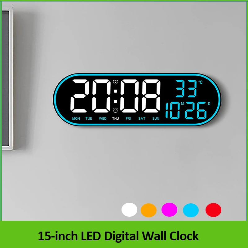 15-inch LED Digital Wall Clock with Remote Control Temperature Date Week Display Dual Alarms Countdown Timing Clock Home Decor digital wall clock