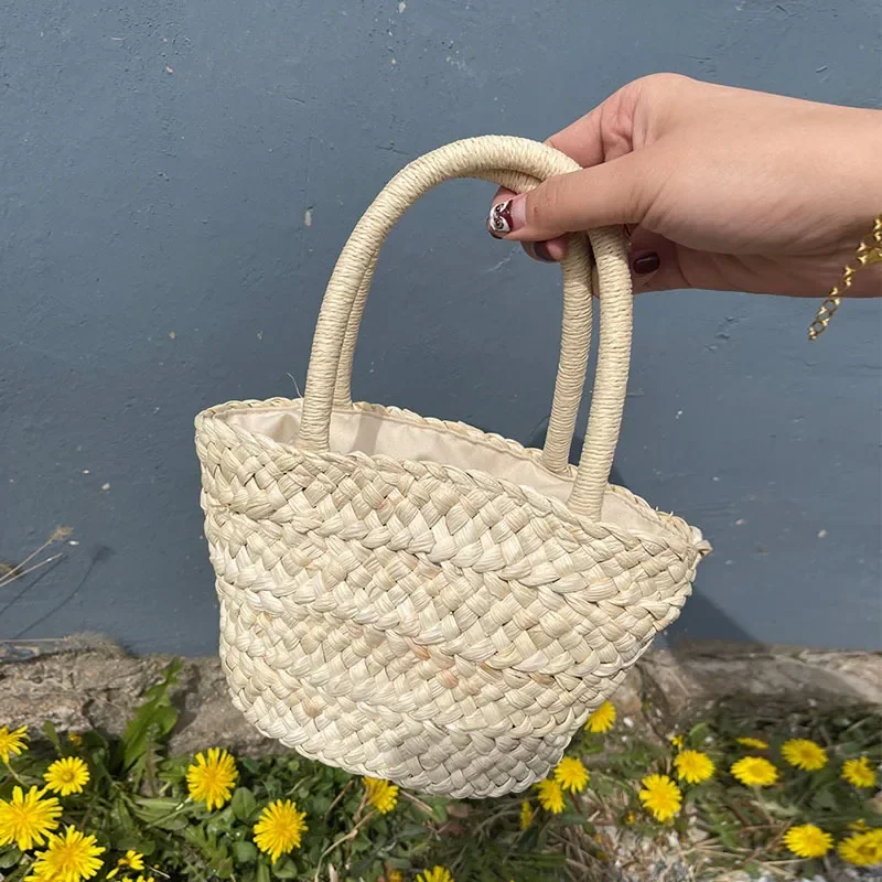 2024 nuova borsa di paglia portatile carino stile coreano tutto-fiammifero piccolo cestino borsa per la spesa estate fresco retrò - immagine 5
