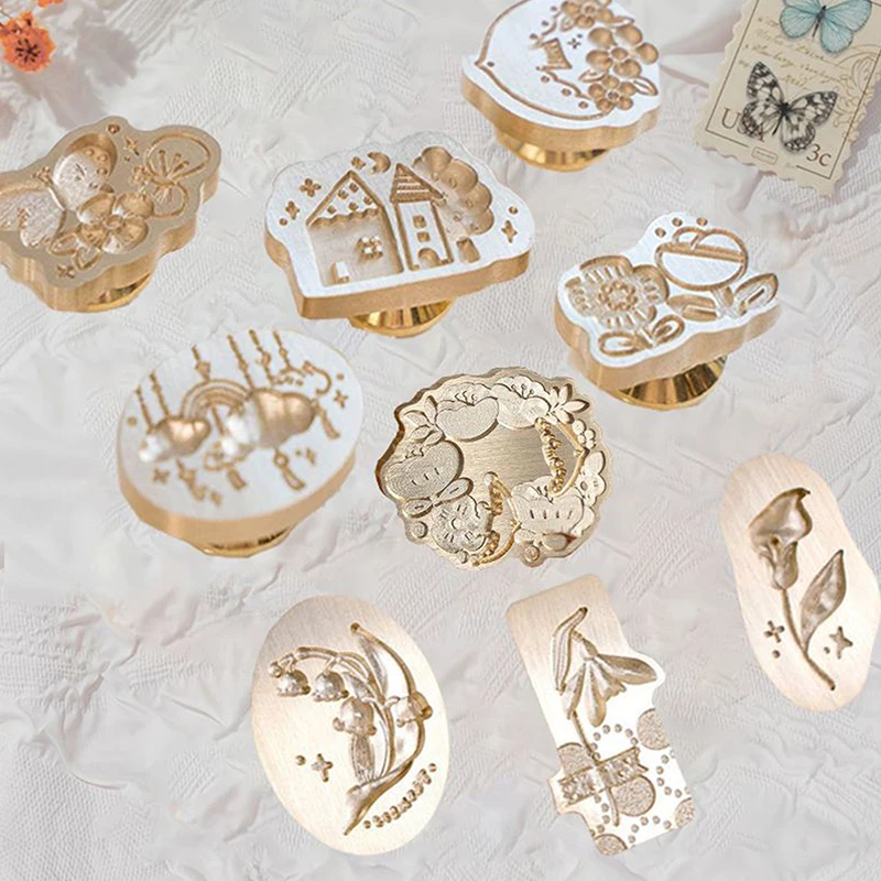 1PCS Vintage Stamps Print Head Flower Series Wax Seal Head Stamp Sealing Wax DIY Scrapbooking Cards Envelopes Invitation Decor
