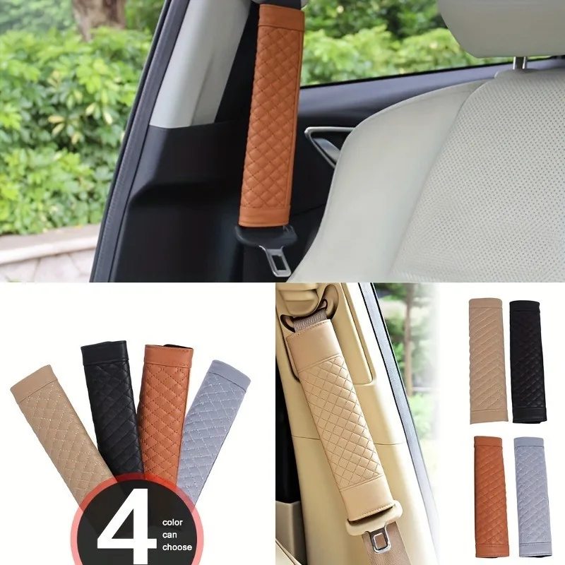 Luxury Leather Car Seat Belt Shoulder Cover - Embroidered, Wear-Resistant, Non-Slip Safety Accessory