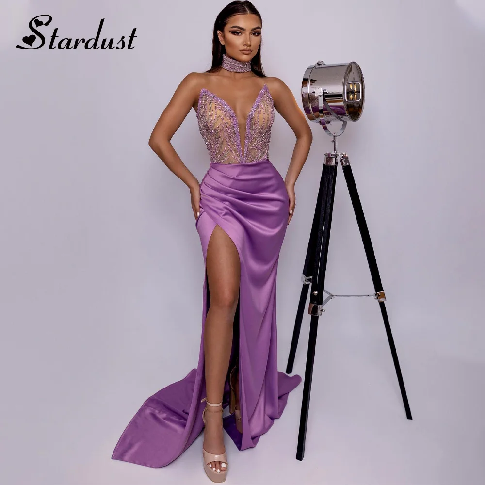 

Stardust Luxury Bling Celebrity Dresses Deep V-Neck Crystals Diamonds Ruched Side Slit Glitter Vestidos de Fiesta Personalized