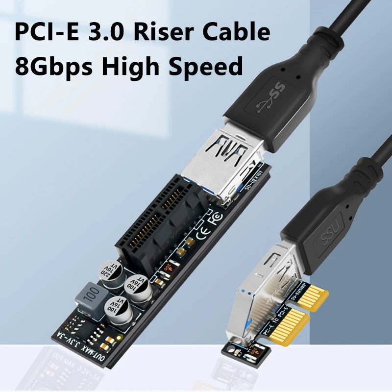 PCI-E Adapter and Expansion Card PCI-E 1X to 1X Riser USB 3.0 for Motherboard Mining