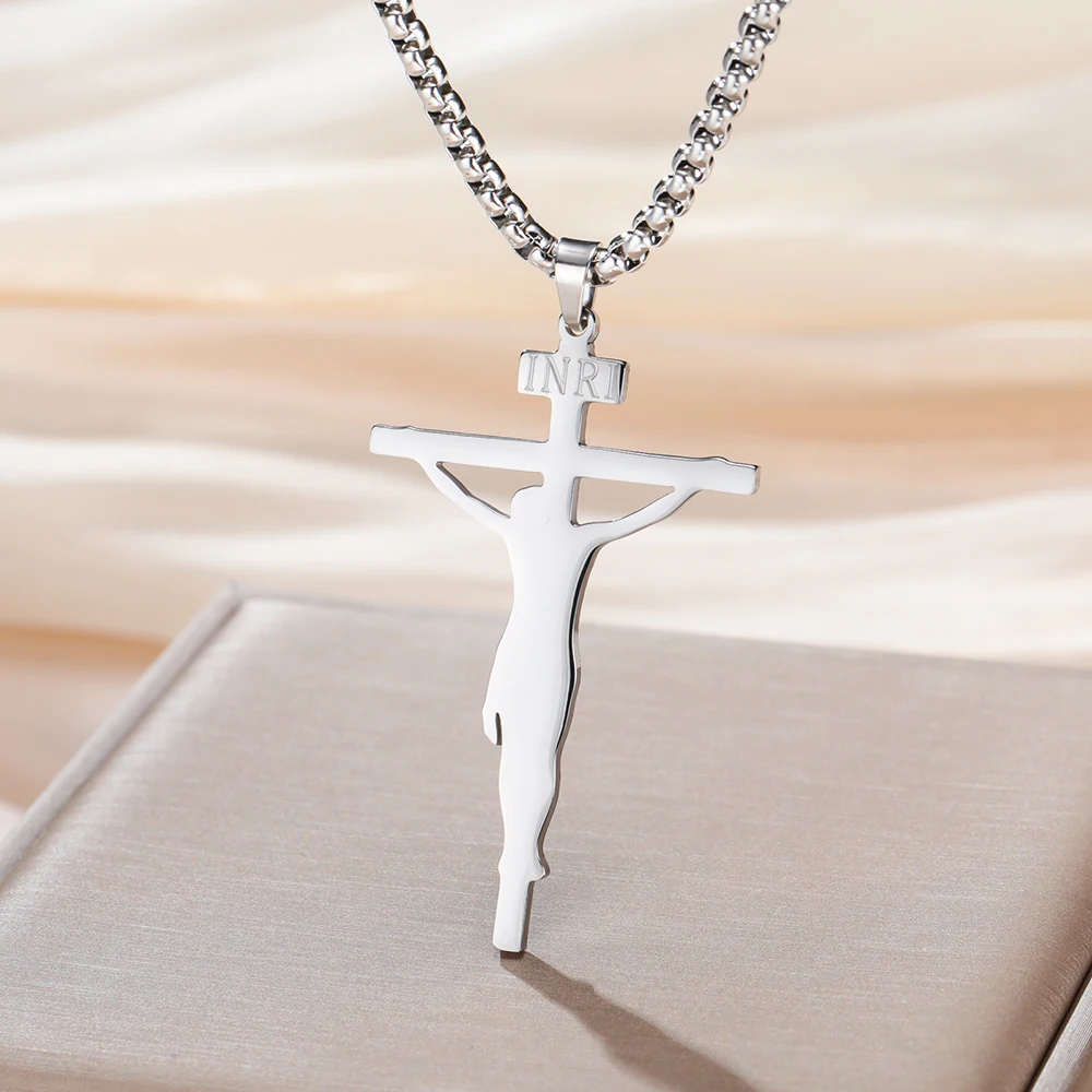 Dawapara INRI Kruzifix Jesus Kreuz Anhänger Halskette Christlich Katholische Männer Glaube Halskette Edelstahl Schmuck – Detail 8
