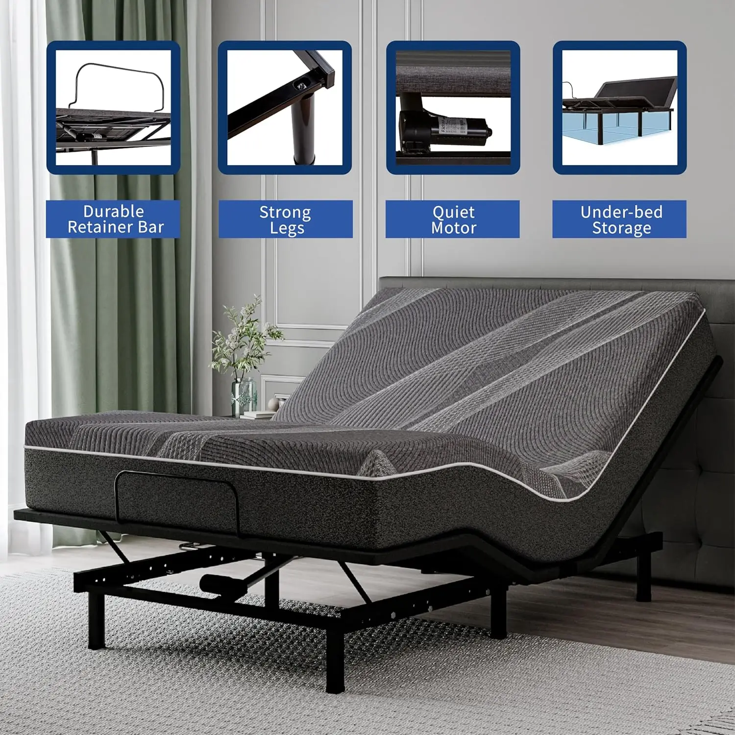 Adjustable Bed Base Frame,Electric Bed with Head and Foot Incline, Soft Cover & Zero Gravity & Wireless Remote with Backlight 4