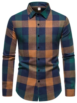 Vintage Plaid Long Sleeve Flannel Shirt Men's Spring Fall Loose Casual Top 1