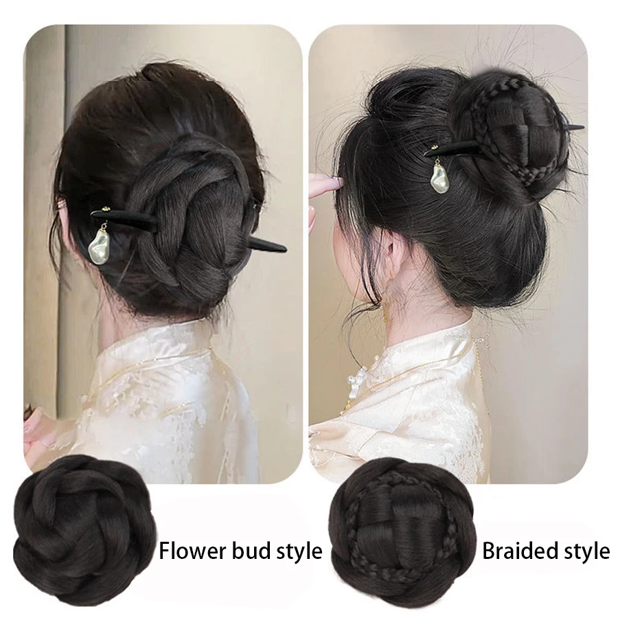 Synthetic Ball Head Wig Flower Bud Hair Hairpin Bun Back Head Pad Hair Bag Hanfu Ancient Style Cheongsam Bun Wig