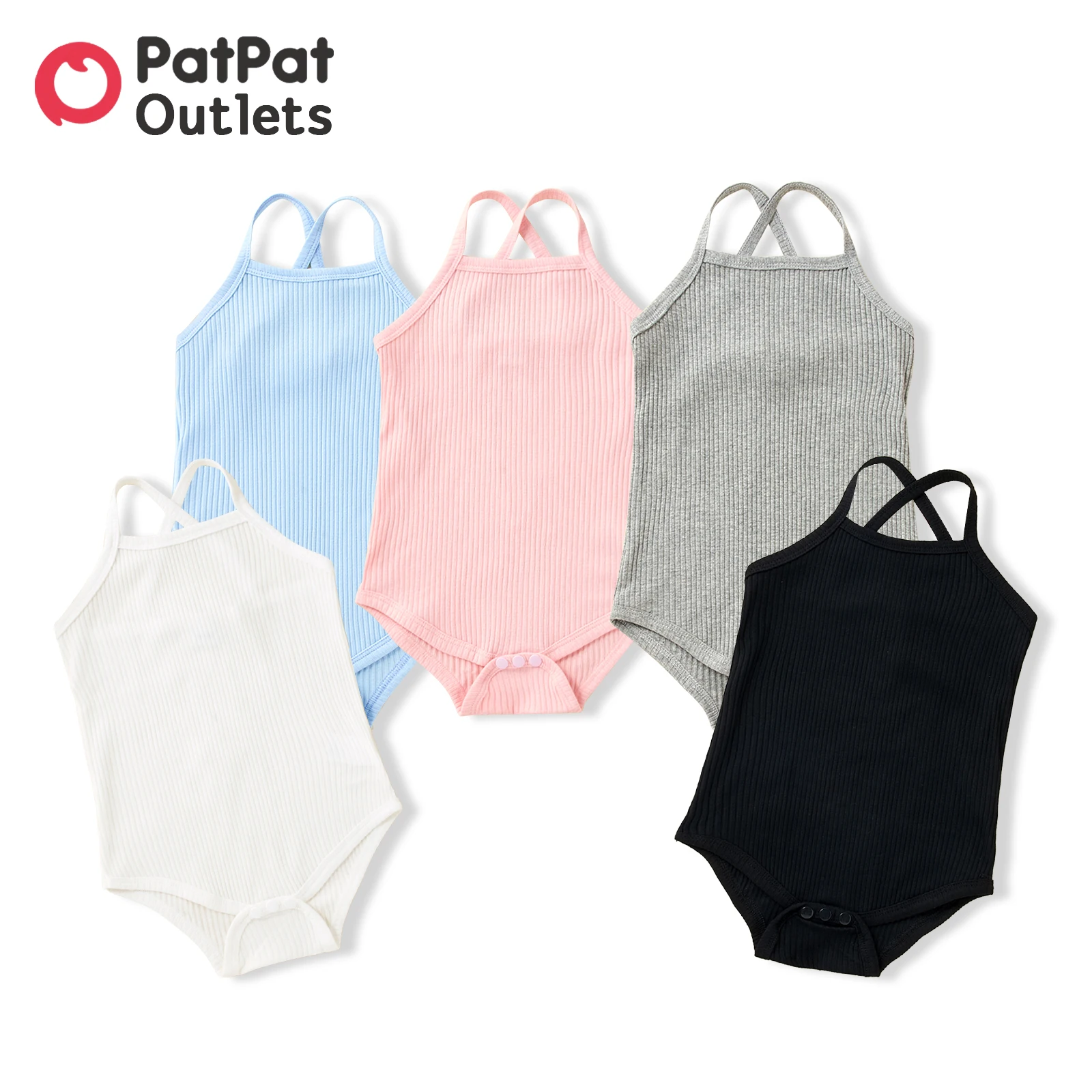 PatPat 5 Colors 95% Cotton Summer Cool Newborn Baby Boy/Girl Clothes Casual Jumpsuit Ribbed Sleeveless Spaghetti Strap Romper 1