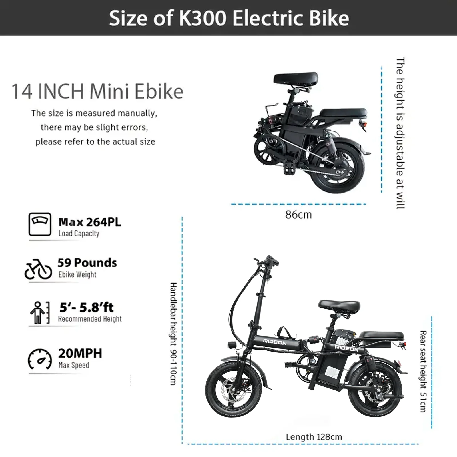 Deepower 14 インチ折りたたみ電動自転車 400 ワットモーター 48V