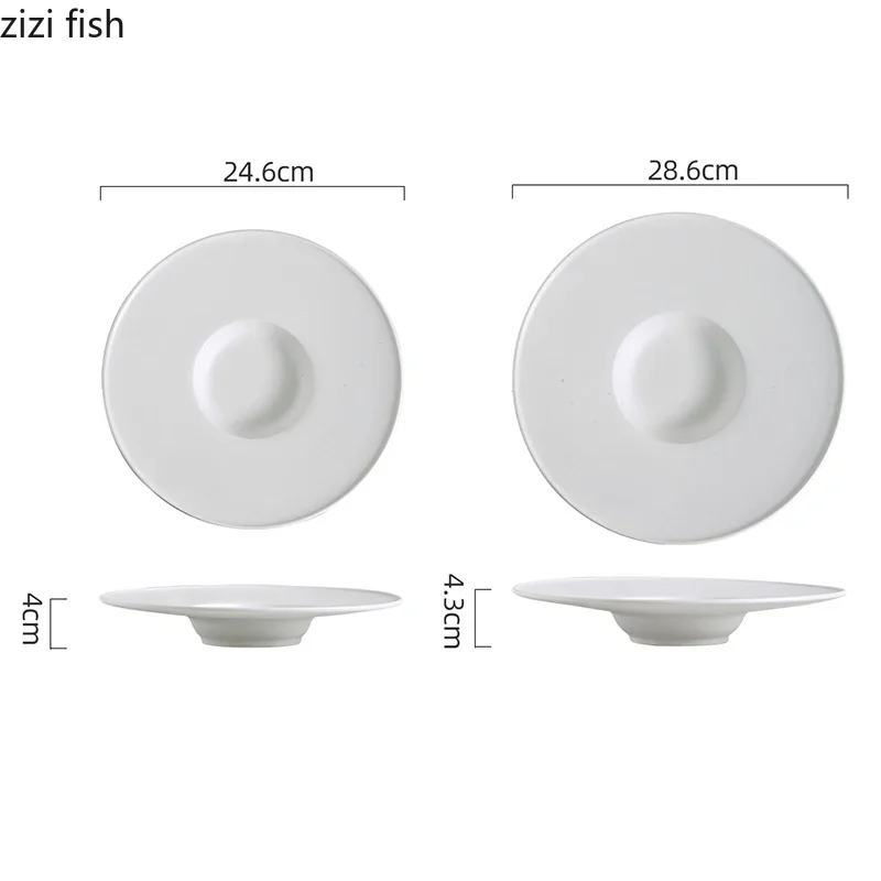 Black White Straw Hat Plate Ceramic Tableware Thick Soup Dish Dessert Dim Sum Dish Pasta Plate Serving Simple Tableware
