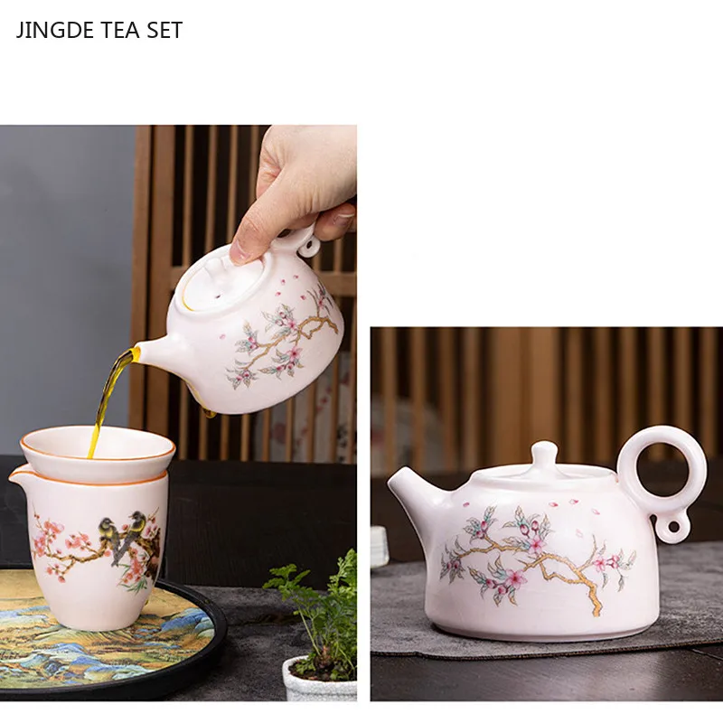 Ru Kiln Hand-painted Ceramic Tea Set Exquisite Gaiwan Teapot and Cup Set Home Beauty Tea Infuser Custom Tea Ceremony Gifts
