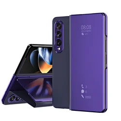 Smart View Flip Mirror Protective Case with Kickstand and Sleek Cover Design for Galaxy Z Fold 3 (Purple)