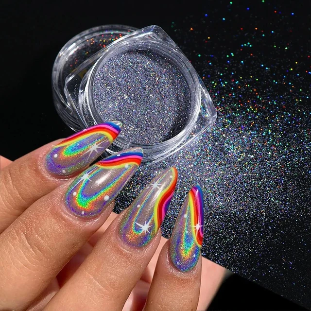 Holographic Flakes Nail Decoration  Holographic Glitter Powder Nail - 1  Set Laser - Aliexpress