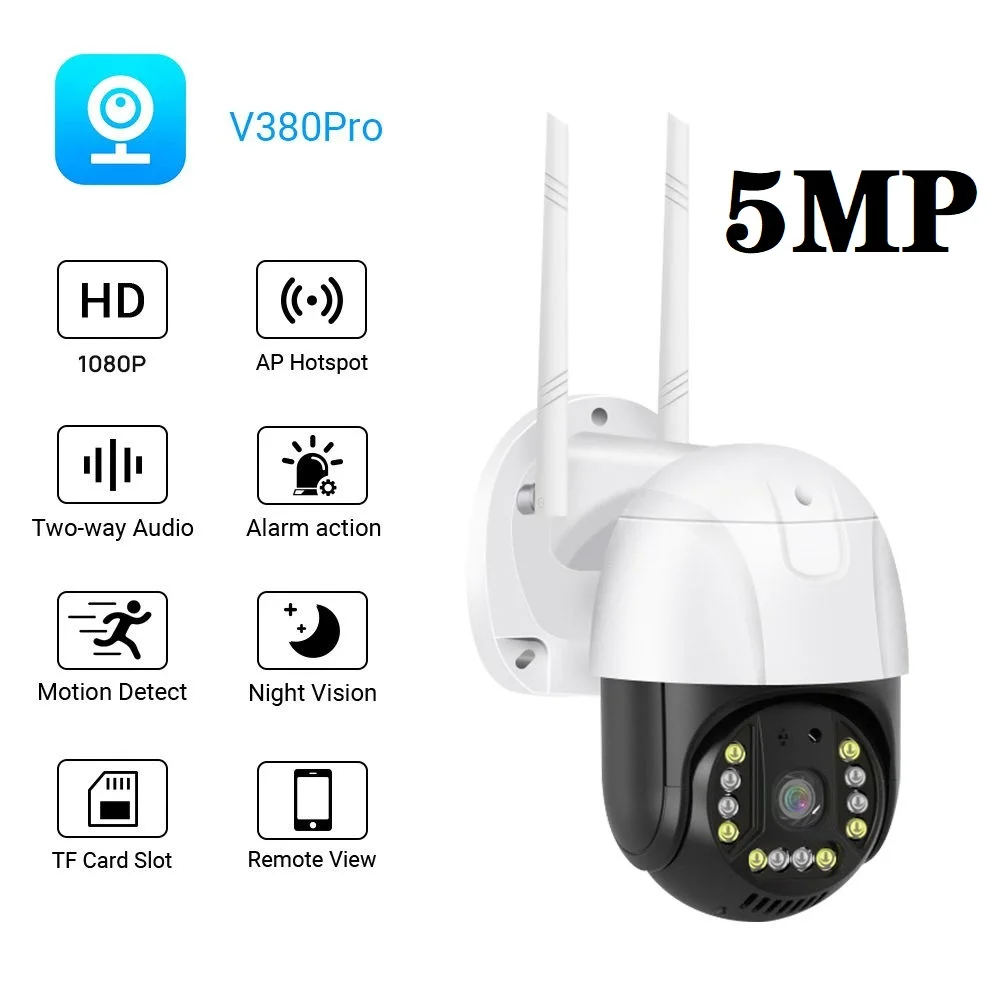 5Mp 1944P V380Pro App Wireless Ptz Ip Dome Camera Full Color Night Vision Auto Tracking Home Security Cctv Baby Monitor