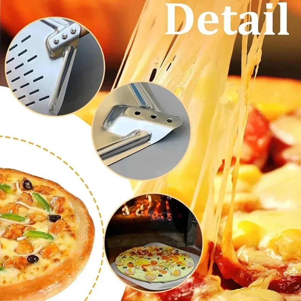 Pizza Peel Pizza Bakeware 12 Inch Pizza Shovel Metal Non-Stick Pizza Peel Wood Handle Transfer Tray Homemade Baking Cake Bread Pizzas Tools