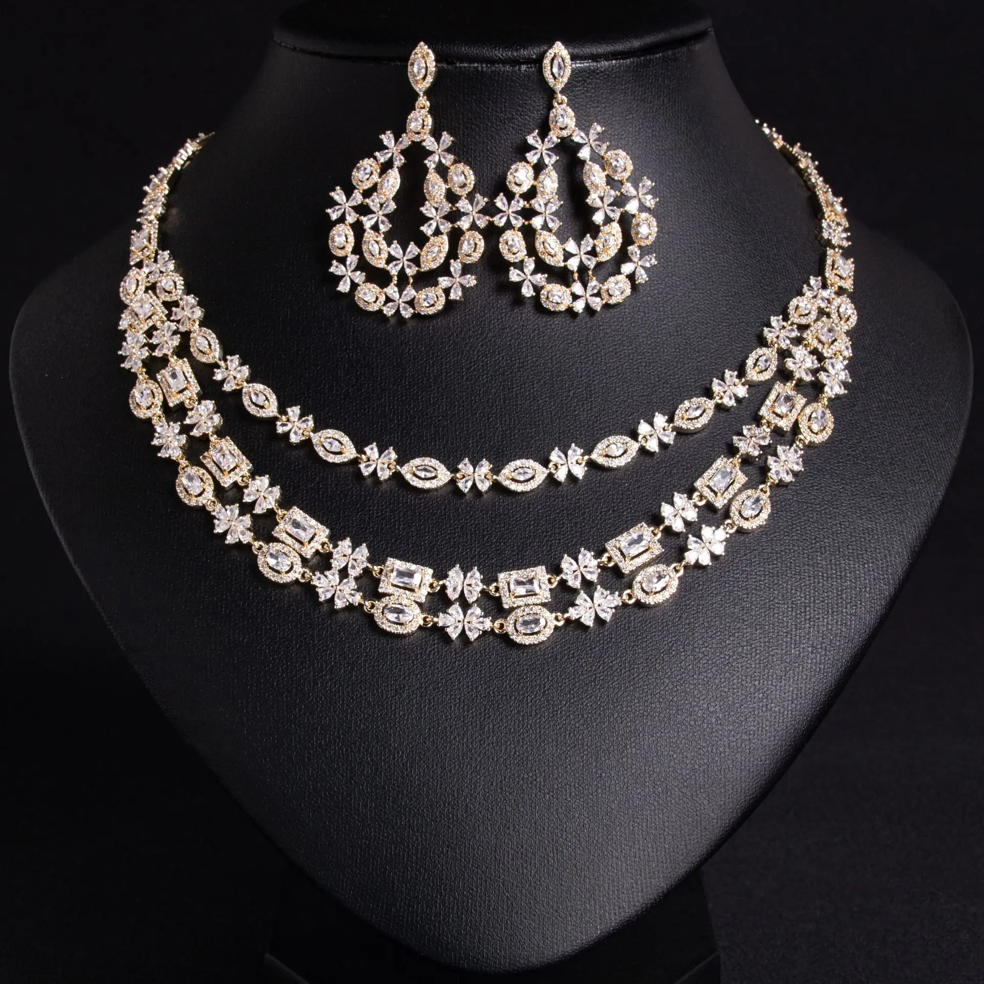 متعدد الطبقات الزركون قلادة الأقراط مجموعتين العرو...