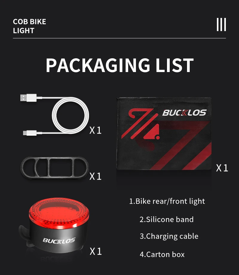 Bucklos kit éclairage vélo led rechargeable par usb avant et arrière_voghion.com