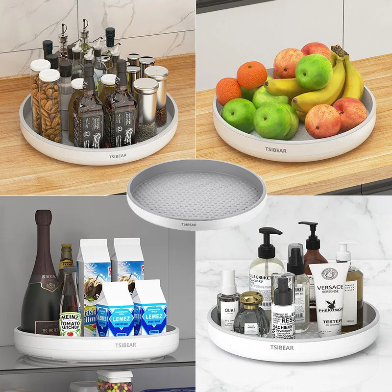 360° Rotating Spice Rack Turntable Cupboard Pantry Cabinet Organizer Non-Slip Condiment Holder Shelf Kitchen Storage Tray 5