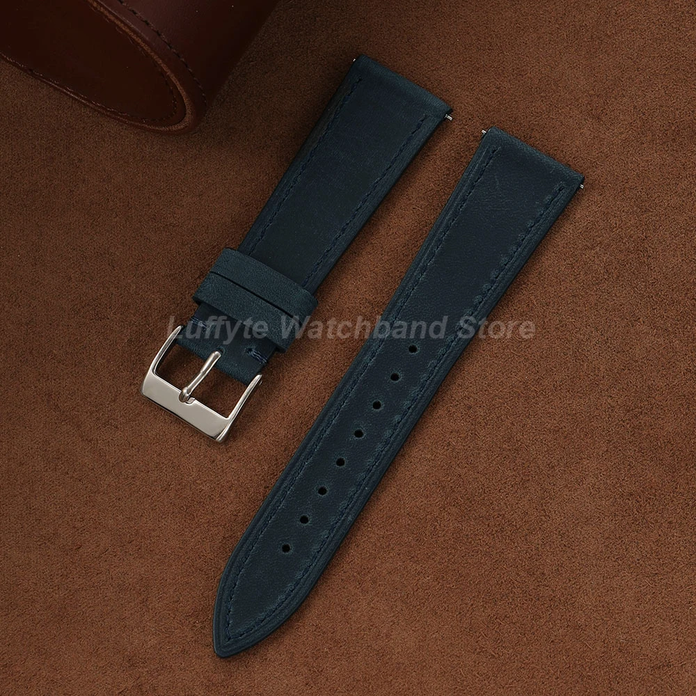 Men's Vintage Crazy Horse Leather Watch Strap with Quick Release - Retro Casual Replacement Wristband