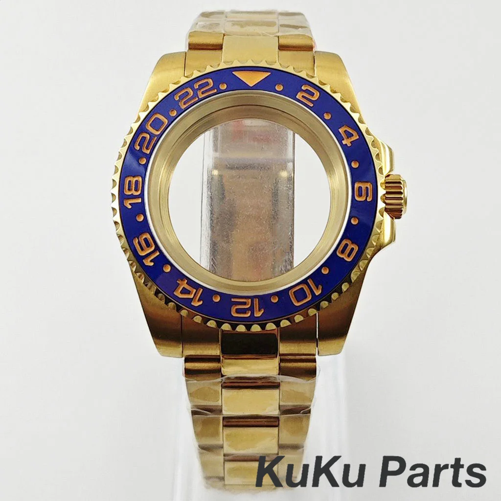 Gold 40MM Oyster Bracelet Sapphire Glass Waterproof Watch Case with 28.5mm Dial Compatibility