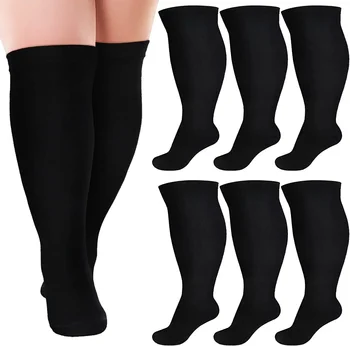 PR 6 Pairs Plus Size Compression Socks Wide Calf Women Men Support Stockings Reduces Swelling Pain Nurses Pregnant Travel Flight