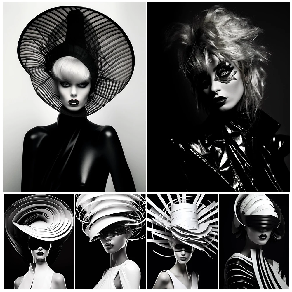 

Black and White Girl Fashion Woman Poster Wall Art Canvas Painting Posters Home Decor Wall Pictures For Living Room Unframed