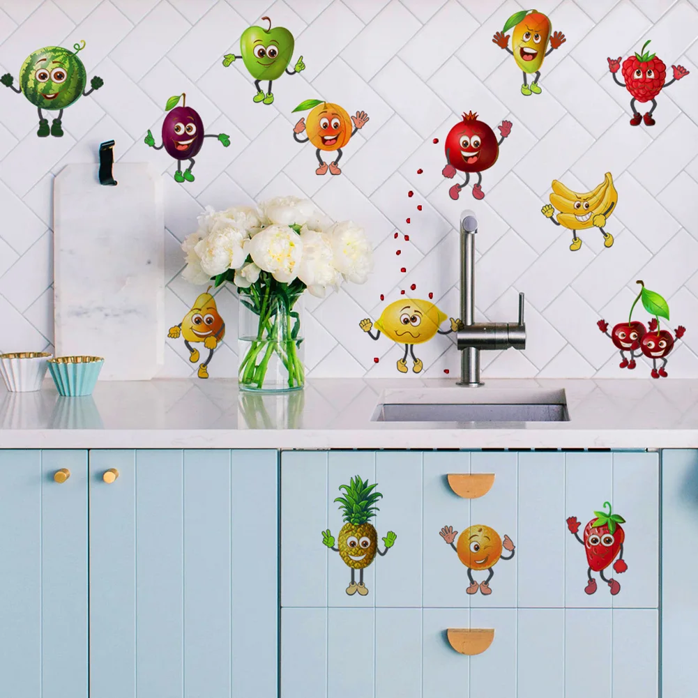 Cartoon Various Fruits Wall Stickers Kitchen Refrigerator Home Decor Mural Living Room Cupboard Decoration Wallpaper Cute Decals wall stickers,self adhesive stickers,self adhesive wallpaper,vinyl wallpaper,kitchen wall sticker,adhesive wallpaper