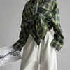 Oversized Plaid Shirt Autumn Winter Women Vintage Long Sleeve Fashion Loose Lapel Pocket Shirt Fit Blouse Korean Style 5