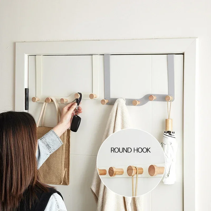 Over The Door Hook Hangers Entryway Bedroom Organizer Rack for Scarf Hat Belt Coat Bag Housekeeping Organizers with Wooden Hooks storage hook door hook