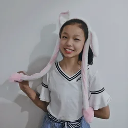 Plush Bunny Ears Hat Winter Women's Rabbit Hat With Moving Ears Cute Toys Earflap Airbag Cap for Kids Girls Lugs 2022 NEW Gift