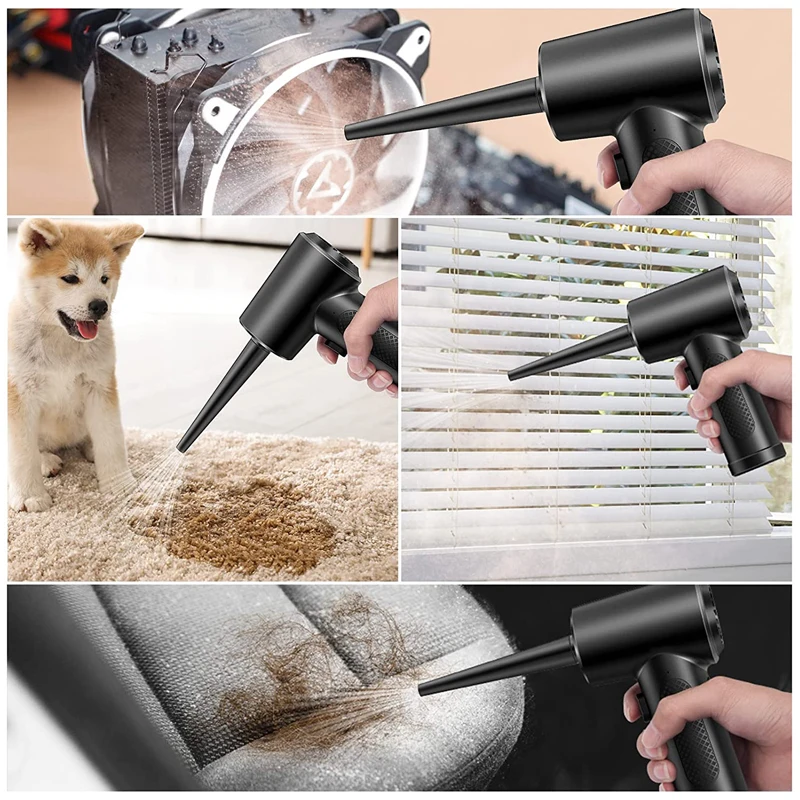 Cordless air duster Cordless Air Duster 5-in-1 High-Speed Blower PC/Car/Home/Hair Cleaning 3 Nozzles 3000mAh Rechargeable Battery