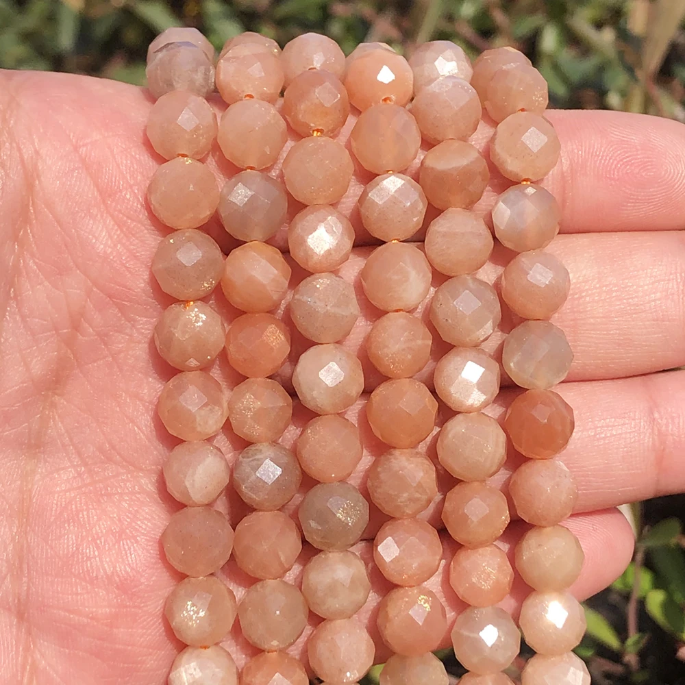 

6/8mm Natural Faceted Sunstone Stone Beads Round Loose Beads for Accessories Jewellery Making Diy Bracelet Necklace 7.5''