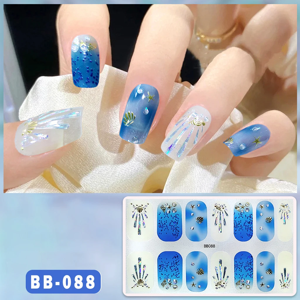 French Manicure Gel Nail Patch Slider Adhesive Waterproof Long Lasting Full Gel Nail Sticker 14Tips