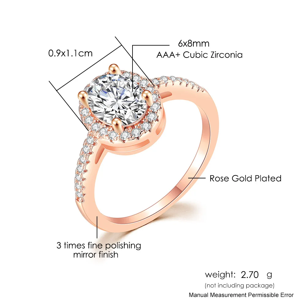 Wedding Engagement Ring Women Oval Crystal Moissanite Promise Ring Rose Gold Color Marriage Bride Jewelry Accessories OHR078