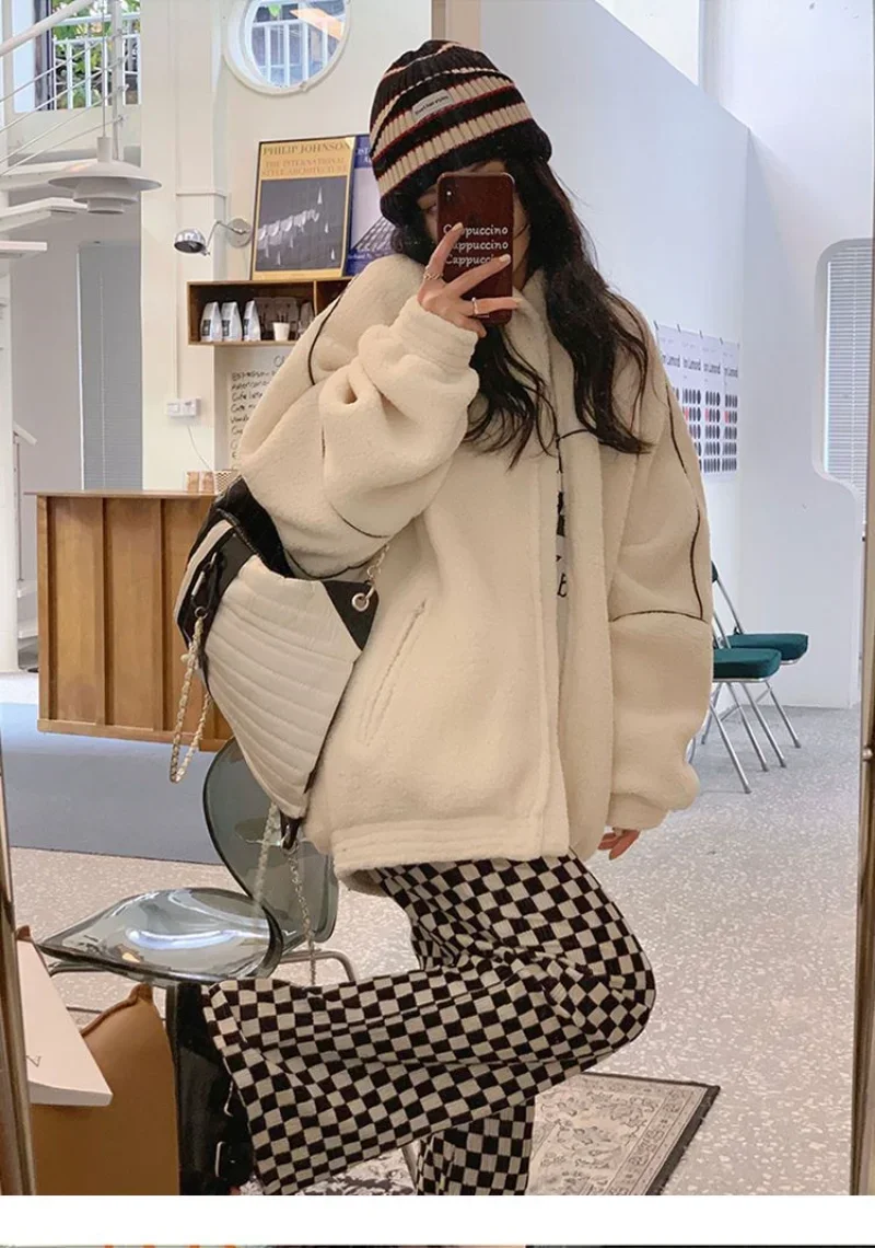 2023 Winter Fur Coat Patchwork Leopard Turn-down Collar Coats Oversized Neon Green Faux Fur Woolen Warm Women Jacket Streetwear