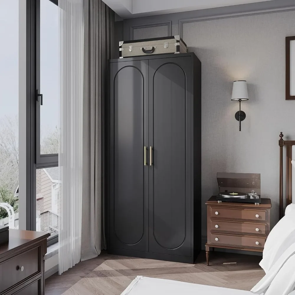 Metal Armoire Wardrobe Closet with Hanging Rod, 71" Tall Wardrobe Cabinet for Clothes, Clothing Storage Cabinet with Doors 2