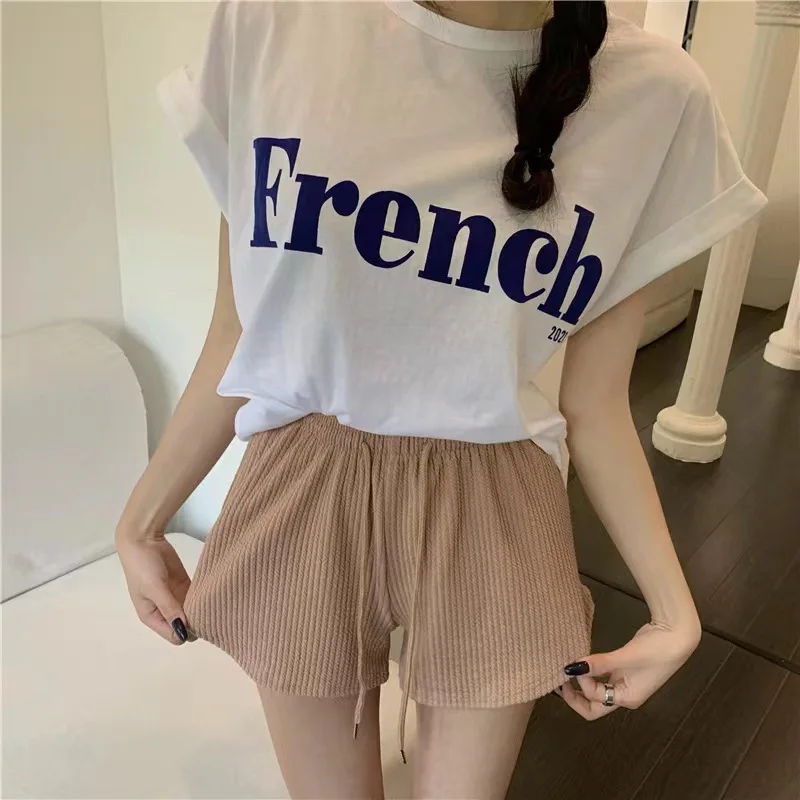 Women Shorts Summer High Elastic Lace Up Drawstring Sleep Bottoms Fitness Running Simple Home Safety Underwear Cool Comfortable