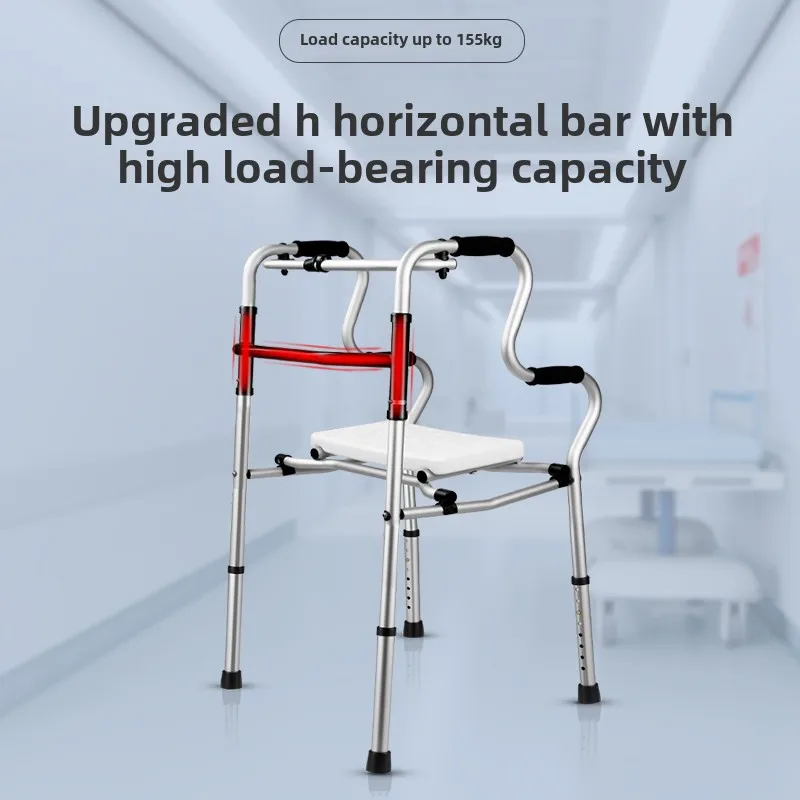 Foldable Walker for Adult Professional Lightweight Aluminium Alloy Walking Stick with Seat Height Adjustable Walkers for Elderly
