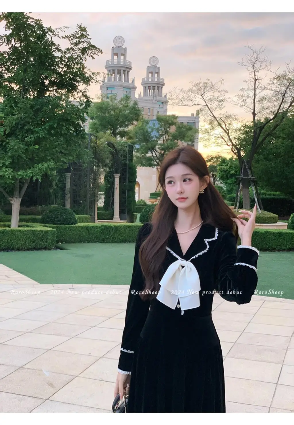 Elegant Vintage Lapel Midi Dresses for Women Bow Long Sleeve Birthday Party Dress A-line Autumn New Korean Fashion Vestido Mujer