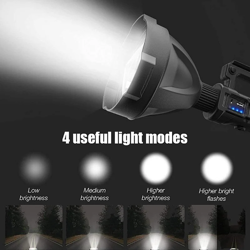 10000000 Lumens Flashlight Powerful P900 Torch Waterproof Fishing Lantern USB Rechargeable Spotlight Searchlight Power Bank Lamp