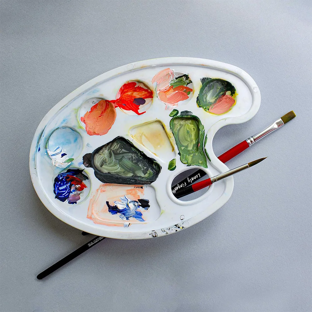 2/8/15Pcs Oval Paint Tray Palettes with Thumb Hole for Students to Craft DIY Painting or Birthday Painting Party 5
