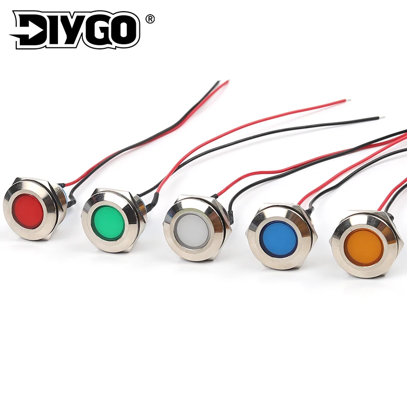 

22mm LED Metal Indicator Light Waterproof Signal Lamp With Wire 3V-6V 12V-24V 110V-220V Red/Yellow/Blue/Green/White DIY GO