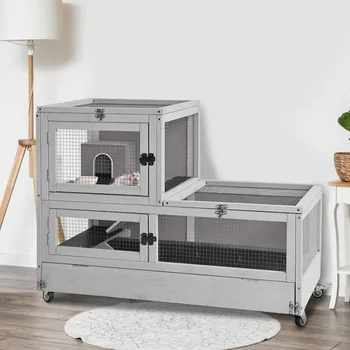 Guinea Pig Cage,2-Story Hamster Cage with 2.36”Deeper Anti-Chewing Pull Out Tray,Small Animal Cage for Rabbit,Rat,Hedgehog 1