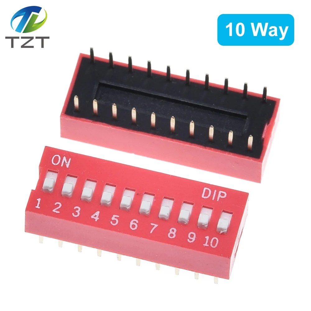 10-Pack Slide-Type DIP Toggle Switch Module - Red, Multi-Position Options