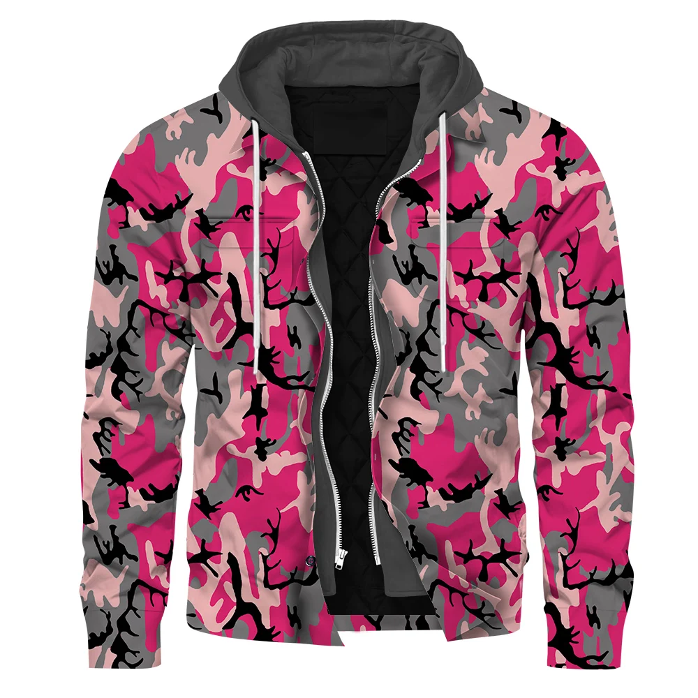 

Men's Autumn Winter Jacket Military Camouflage Graphics Printed Hooded Jacket Long Sleeve Harajuku Streetwear 2 In 1 Warm Coat