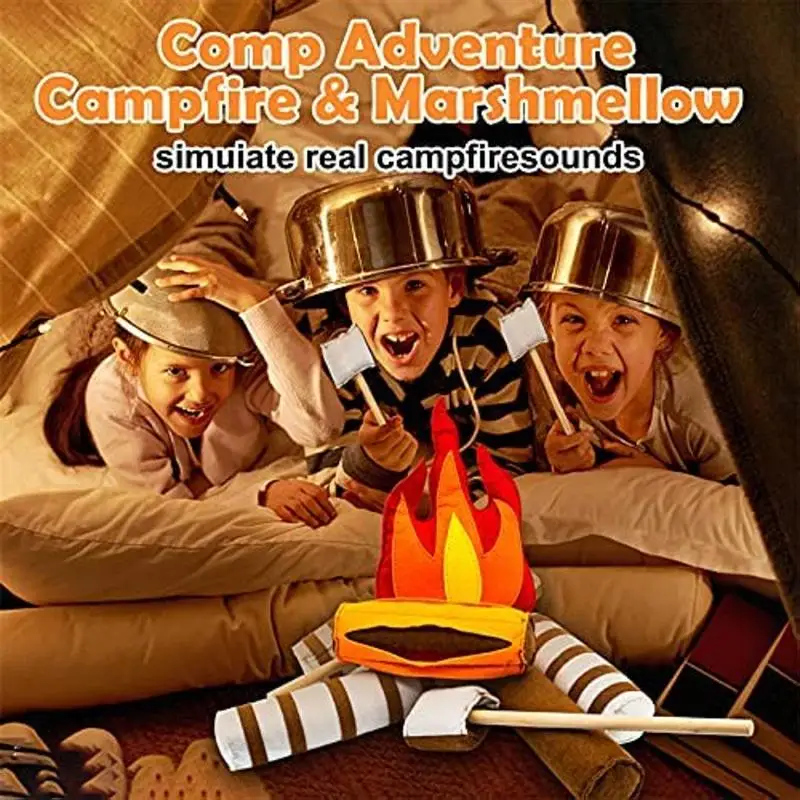 Play Campfire Sets For Kids 15pcs Pretend Play Camping Toy Kids Plush Felt Play Campfire Playset Safe Fake Fire Wood Stones Toys 5
