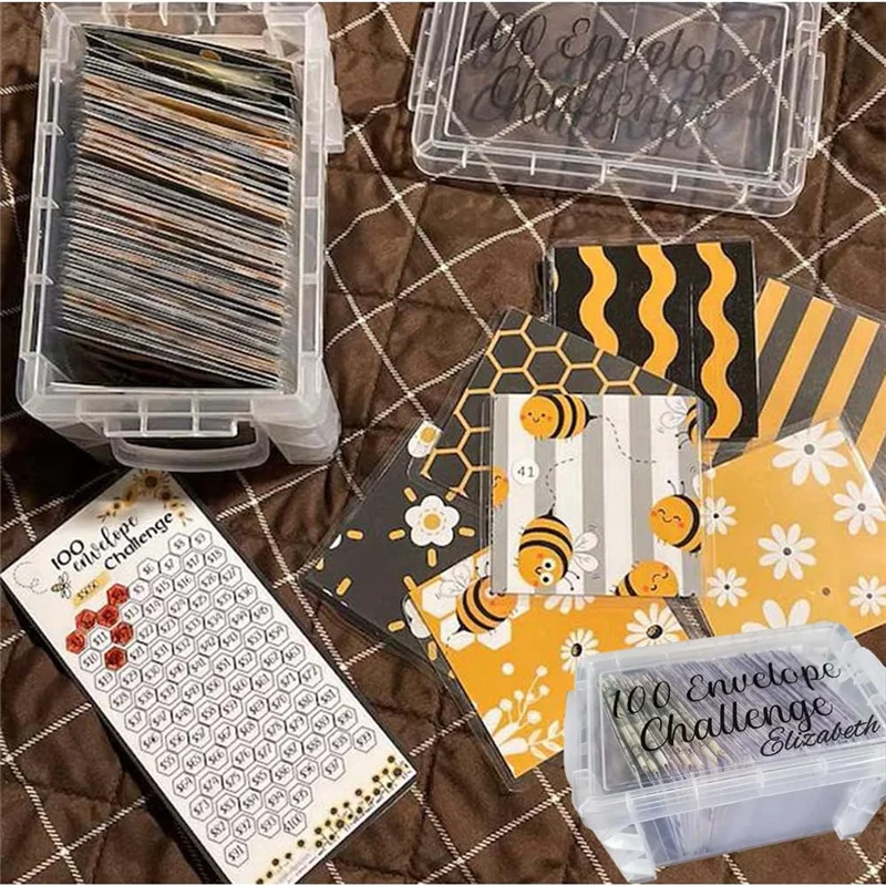 100 Envelopes Money Saving Challenge Budget Planning Handbook Mastering The Progress With Storage Box For Repay C 18.5 X 12Cm