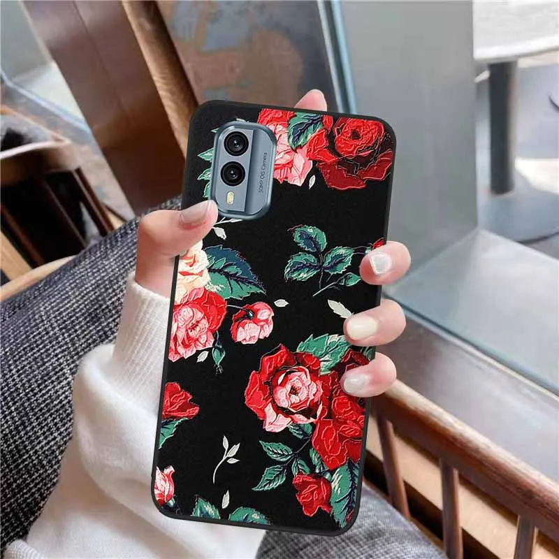 3D Soft Relief Flower Silicone Emboss Painted Cover