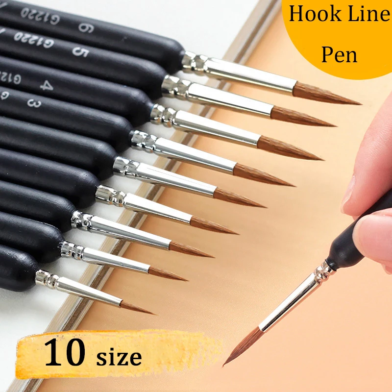 10Pcs Miniature Paint Brush Professional Brush Acrylic Painting Thin Hook Line Pen for Oil, Watercolor Art Supplies Hand Painted
