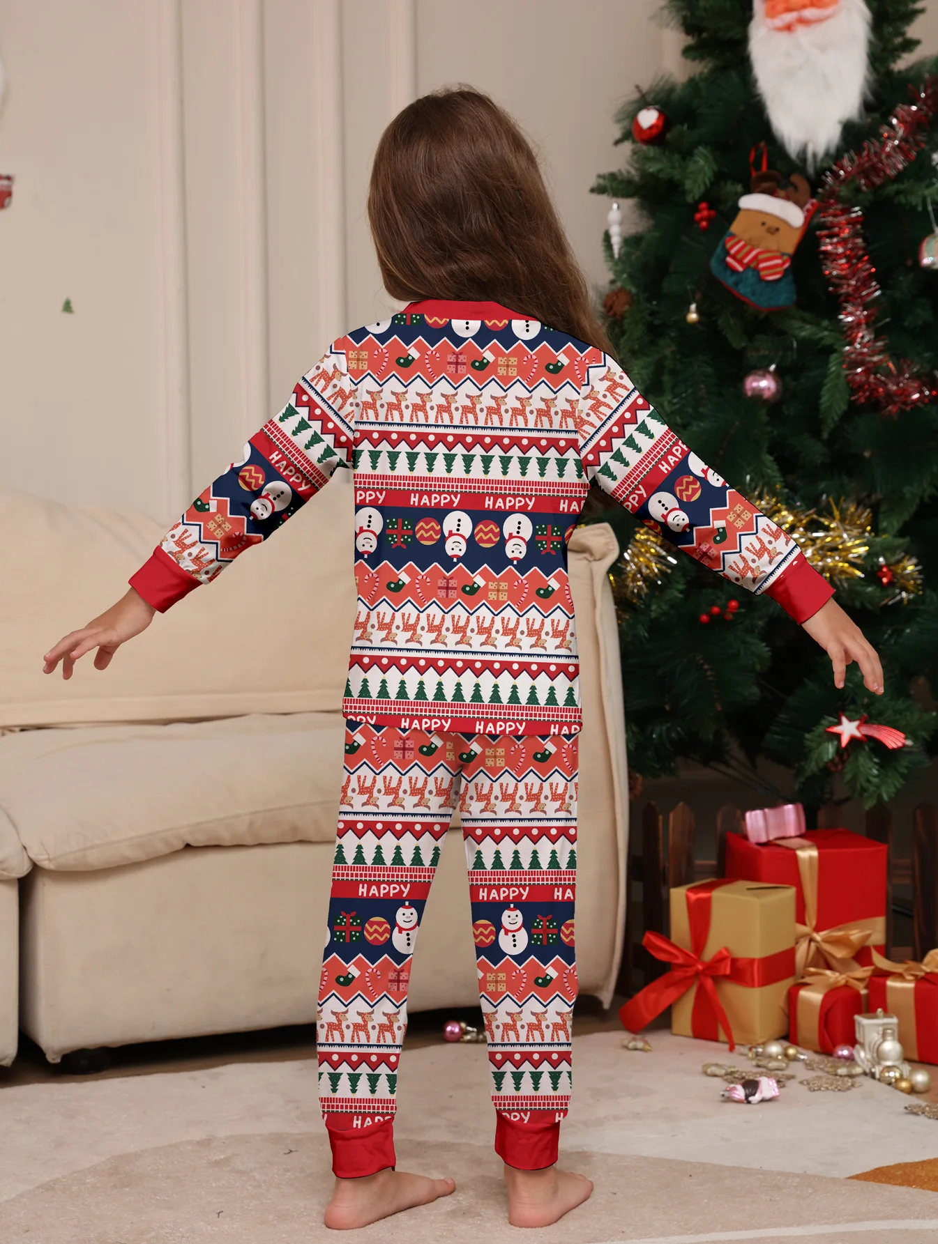 Snow Man Deer Christmas family dress printed home dress pajamas 2 sets &3-24 months boy baby girl baby jumpsuit &dog  jumpsuit 6